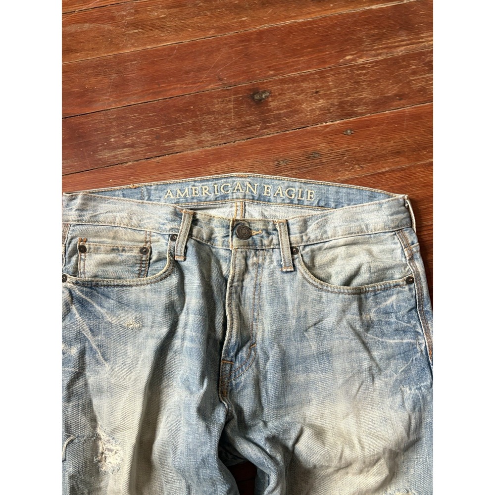 American Eagle Jeans Mens 32x34 Y2K Light Wash Relaxed Baggy Distressed - Picture 3 of 8